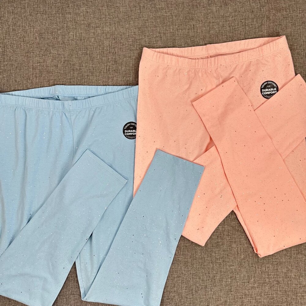 NEW There Abouts Girls Teens (2) Sparkle Glitter Leggings Blue & Peachy Pink XL